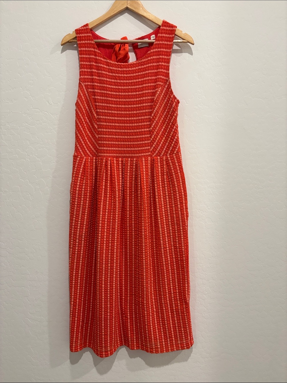 Anthropologie Red Striped Dress with Tie Back Detail
